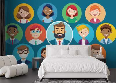 Collection of different avatar characters happy business people men and women Wall mural