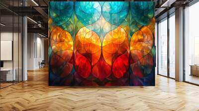 Colorful abstract fractal pattern, stained glass ornament symmetry background. Wall mural