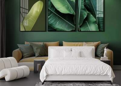 Living Room With Green Walls and Two Paintings Wall mural