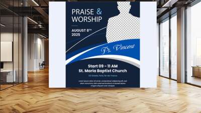 Sunday worship church conference event invitation, church flyer poster design with photo space, Social media poster web banner, worship flyer template, Vector illustration A4 size. Wall mural