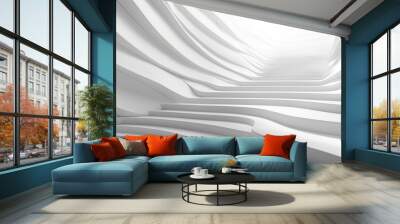 A white abstract background featuring smooth wavy lines creating a dynamic and modern architectural design.Generative AI Wall mural