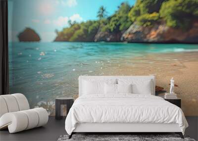 Summer sea or beach concept. Starfishes on sand. Top view. Copy space. Banner.Generative Ai Wall mural