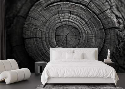 Warm gray cut wood texture. Detailed black and white texture of a felled tree trunk or stump. Generative AI Wall mural