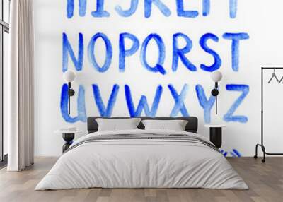 Blue alphabet font - letters, numbers and punctuation Wall mural