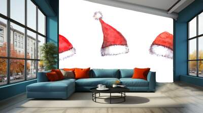 Christmas Santa red hats, watercolor Wall mural