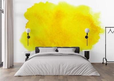 Yellow ink stain with wash, liquid paint. Watercolor background Wall mural