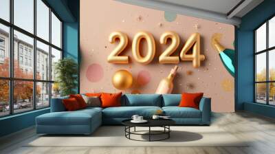 2024: A Year of Celebration and Numerical Significance. Happy New Year 2024. Generative Ai Wall mural