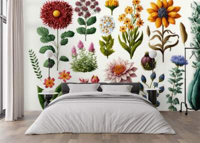 Floral Fantasy: An Illustration Set of Flowers. Generative AI Wall mural