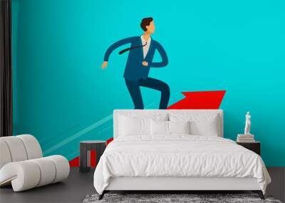 Businessman running on growth graph. Success, achievement, breakthrough concept. Business infographics Wall mural