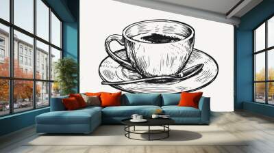 Cafe coffee cup in engraved style. Hand drawn sketch vintage vector illustration Wall mural