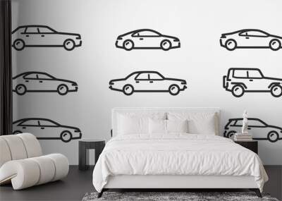 Car icon set. Transport, transportation symbol in linear style. Vector illustration Wall mural