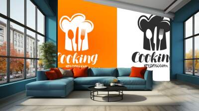 Cooking label or logo. Restaurant, eatery, diner, bistro, cafe icon. Vector illustration Wall mural