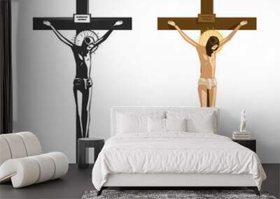 Crucifixion of Jesus Christ. Religion, christianity symbol. Vector illustration Wall mural