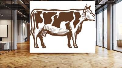 Dairy cow. Farm animal sketch. Vintage vector illustration Wall mural