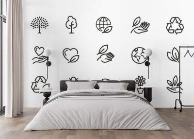 Ecology, environment line icons set. Collection vector black outline logo for mobile apps web or site design Wall mural