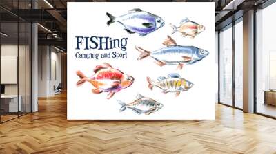 fresh fish vector logo design template. seafood, food or fishing Wall mural