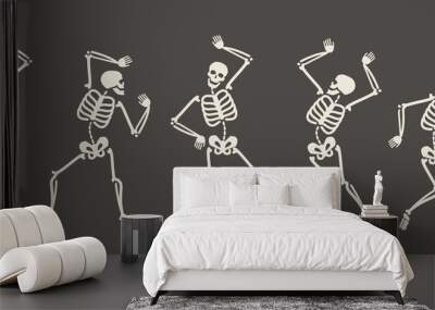 Funny skeletons dancing. Day of Dead, Halloween concept vector illustration Wall mural