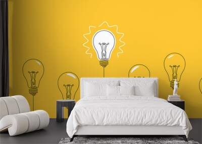 Glowing light bulb creative idea and difference concept. Vector illustration Wall mural