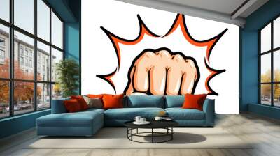 Hand, fist punching or hitting. Comic pop art, symbol. Vector illustration Wall mural