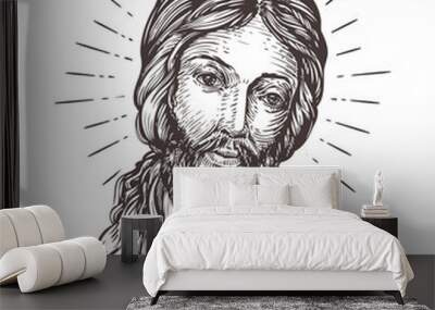 Hand-drawn portrait of Jesus Christ. Sketch vector illustration Wall mural