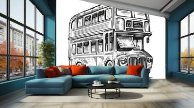 Hand drawn sketch retro London bus. England urban public transport. Vintage vector illustration isolated on white Wall mural