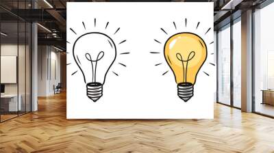 Light bulb sketch. Electric light, energy concept. Hand drawn vector illustration Wall mural