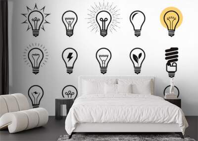 Lightbulb icon set. Light bulb, electricity, energy symbol or label. Vector illustration Wall mural