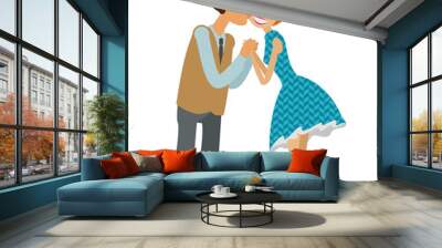 Love, romantic date concept. Couple kiss. Cartoon vector illustration in flat style Wall mural