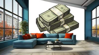 Much money, wads of cash. Earnings, finance, dollars vector illustration Wall mural