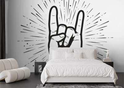 Rock on gesture symbol. Heavy metal hand gesture vector illustration Wall mural