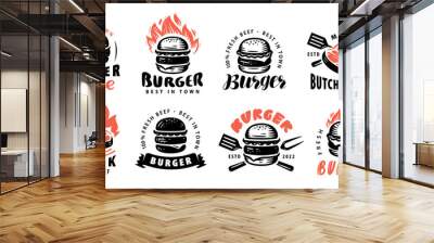 set food emblems. burger, meat steak. design elements for logo, label, emblem, sign, menu Wall mural