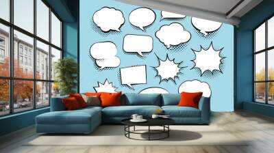 Set of comic art speech bubbles with halftone. Vector illustration Wall mural