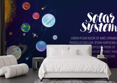 Solar system, banner. Space, sun, planets, comets, stars and constellations concept. Vector illustration Wall mural