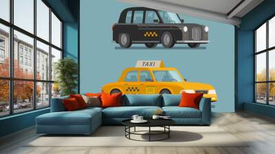 Taxi service, cab concept. Car, vehicle, transport, delivery icon or symbol. Cartoon vector illustration Wall mural