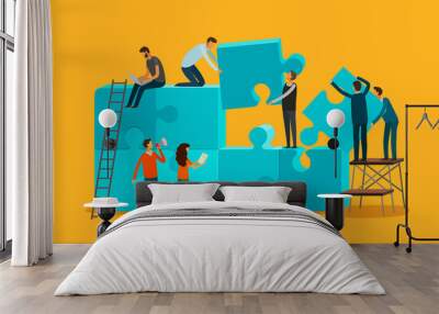 Team work concept. Business, teamwork infographics. Pieces of a puzzle vector illustration Wall mural