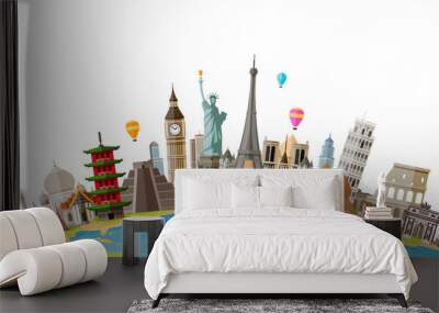 Travel, journey concept. Famous monuments of world countries. Vector illustration Wall mural