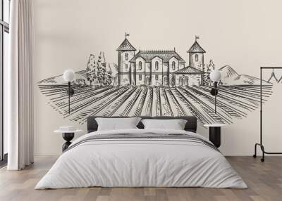 vineyard. hand-drawn sketch. vector illustration Wall mural