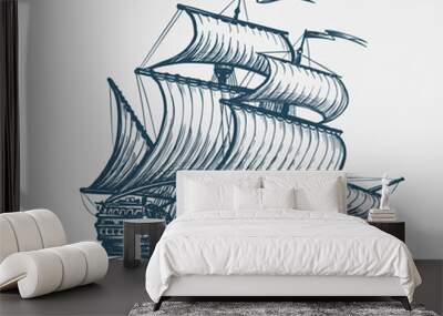 Vintage sailing ship. Seafaring, sailer concept. Sketch vector illustration Wall mural