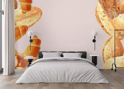 Fresh and crispy bread and rolls from natural ingredients enriched with cereal grains. Place for text.  Wall mural