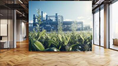 Industrial landscape with a large plant on the background of blue sky Wall mural