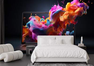 Laptop Trendy liquid style shapes abstract design, dynamic smartphone pub concept Wall mural