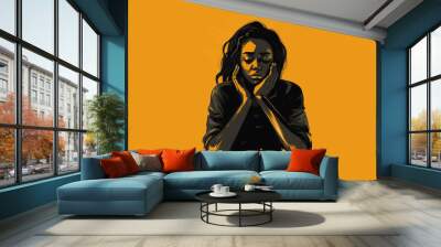 Depressed sad woman thinking over problems. Bankruptcy, loss, crisis, burnout syndrome, relationship trouble concept,  Created using generative AI tools. Wall mural