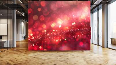 elegant red  festive bokeh  background with golden glitter and stars, graphic background concept Wall mural