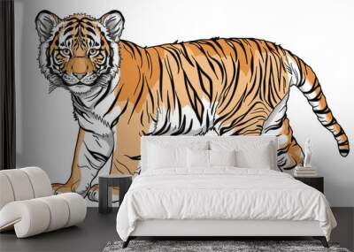 illustration of a cute tiger, on white background Wall mural