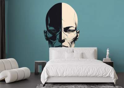 Mood disorder. Split personality. Bipolar disorder mind mental. Dual personality concept. Created using generative AI tools. Wall mural