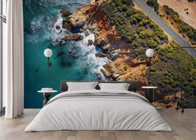 Top down aerial view of a Ocean Road in the summer time Wall mural