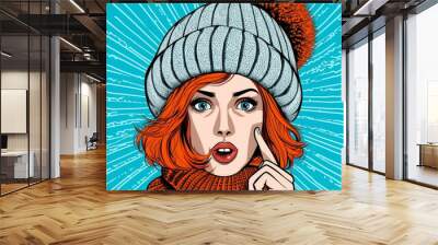 Vector illustration of elegant woman in hat in retro pop art comic style, Created using generative AI tools. Wall mural