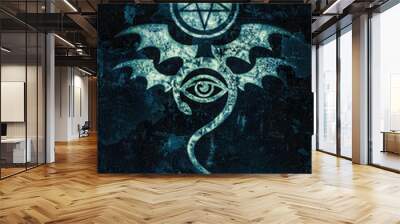 EVIL EYE (The Greatest Malefic). The Diabolic eerie damn. Evil in its pure form. Mystical Symbol of Black Magic, Occult Emblem of Witchcraft and Sign of Necromancy. Wall mural