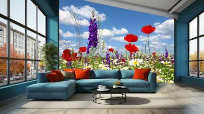 red poppy and wild flowers Wall mural