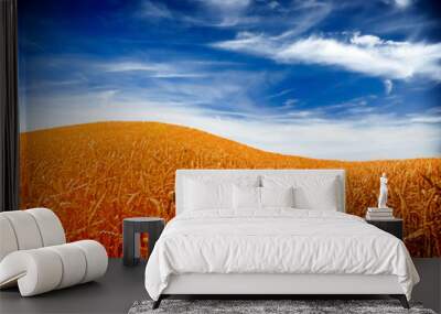 Wheat field against a blue sky Wall mural